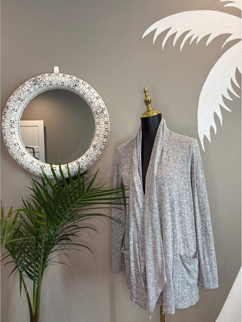 Cozy Gray Open Front Cardigan with Pockets